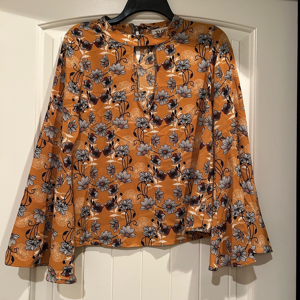 PQLA boho Floral tunic blouse bell sleeves cottage core peasant prairie Small